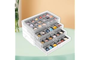 ALONGEN Vitrina de roca, 4 cajones, caja de colección Rock con 72 rejillas, vitrina de cristales transparentes, vitrina de piedras preciosas para niños (gris)