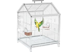 AideeGrowth 20.5 inch Small Bird Cage, Parrot Cage, Portable Bird Carrier, Travel Carrier Cage for Home, Outing, Pet Clinic, Temporary Placement, for Small Medium Birds(White)