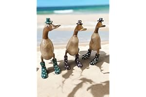Kinaree Wooden duck - 27 cm handmade wooden duck with rubber boots and hat made of bamboo, as a table decoration, garden decoration or as a cute gift