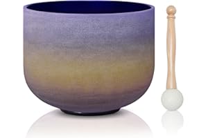 CVNC Rainbow Colored A Note Third-Eye Chakra Frosted Quartz Crystal Singing Bowl 8 Inch + Free mallet & O-ring