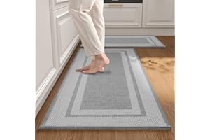 ‎TAYWES 2 Stück Küchenteppich Waschbar rutschfest Teppich Läufer, Weben Küchenmatte Küchenläufer Schmutzfangmatte Küche und im Esszimmer Badematten Set Rückseite aus Naturkautschuk 44x75cm+44x120cm (Grau)