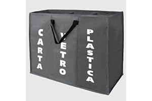 La Briantina Borsa Salvaspazio Ecobag per Raccolta Differenziata, 3 Scomparti Carta Vetro Plastica, 60x32x48 cm, Poliestere
