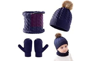 KUNYEAH Juego de guantes de gorro para bebé, gorro de punto, guantes cálidos para invierno, calentador de cuello para niños y niñas, de 0 a 3 años