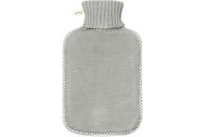 UMOI Bouillotte de haute qualité en caoutchouc naturel 1.8 litres avec housse en tricot fin gris foncé et couvercle à coutures blanches (gris)