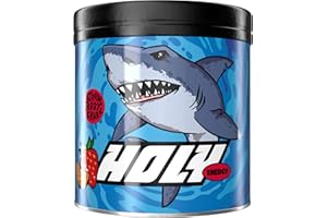 HOLY Energy Gaming Booster 'Strawberry Shark' avec goût fraise & citron vert en poudre| 50 portions avec NewCaff & extrait de thé vert | Focus Drink | Vegan avec arômes de fruits 100% naturels