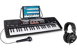 McGrey BK-4910BK Keyboard Set - Kinder Keyboard mit 49 Tasten - Einsteigerkeyboard mit 16 Sounds und 10 Rhythmen - Piano mit Mikrofon für Gesang und Notenständer - Inkl. Kopfhörer - Schwarz
