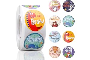 Giaonlgy 500Pcs 4cm Autocollant de Récompense École Récompense Sticker Motivational Stickers pour Animaux Self-adhesive en 8 Motifs,Etiquette Encouragement pour Enseignants Enfant Scolaires de Classe