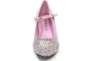 GOLDEN BEADS Zapatos de tacón bajo con purpurina para niñas y bebés, diseño de princesa Mary Jane con purpurina, para fiestas, bodas, en plata, oro y rosa, talla 39-43
