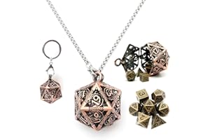 Haxtec Mini Metall DND Würfel Set Mit Kupfer Hohl D20 Halskette Würfel Fall Antike Winzige Metall Würfel Set D&D Schlüsselanhänger Tragbare 7PCS Würfel Set