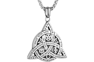 HZMAN Double Sided Stainless Steel Triple Goddess Triquetra Necklace Celtic Knot Irish Christian Trinity Knot Pendant Jewelry Gift