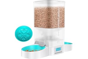 HoneyGuaridan Automatyczny podajnik dla 2 kotów, równomiernie rozmieszczony podajnik czasowy dla kotów z powolnymi miseczkami, 4-stopniowy zamek uszczelniający, świeży, do 6 posiłków dziennie – dla