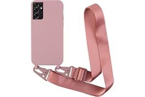 2NDSPRlNG Coque avec Collier Compatible avec Samsung Galaxy S21 Ultra,Tour de Cou Lanière en Corde Pendentif Housse Silicone Souple Case,Rose Gold