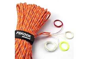 PSKOOK Paracord Survival Cord with Waxed Tinder Fishing Line Cotton Thread Outdoor Commercial Grade Braided Fire Parachute Cord Ropes (Orange Camo, 100FT)