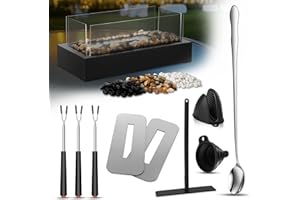 Charmofun Tischkamin Zubehör Set, Rechteckiger Tischfeuer, Innenfeuerstelle Set mit Schreibtischkamin, Teleskopgabeln, Langer Löffel und Handschuh, Tisch Kamin Werkzeugset für Indoor & Outdoor
