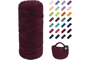 Uiopa Fettuccia per Borse a Uncinetto, 200g Filato Grosso in Poliestere, Filato di Maglietta per Ferri e Uncinetto, Fai da Te, Decorazioni, Artigianato (Vino Rosso)