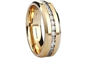 BESTTOHAVE Mens Titanium Ring -8mm Wide Classic Unisex Gold Tone Wedding Engagement Band Ring