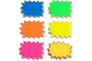 RSXING 300 Pcs Starburst Signs Fluorescent Price Signs, Blank Star Shape Signs Price Eye-catching, Retail Store Price Label Garage Sale Supplies Tags for Party Favors