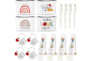 LOIIERU 16 PCS Teacher Gifts in Bulk,Thank You Teacher's Gifts with Makeup Bags, Teacher's Appreciation Week Keychain, Bookmark for Teachers, Best Teacher Ever Pen Gift, Christmas Idea
