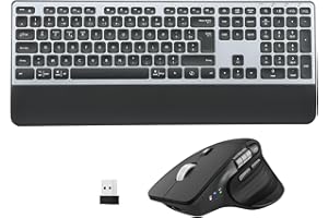 CITLLA Clavier Souris sans Fil Rétroéclairé Rechargeable Ergonomique, Réglable Support et Repose-Poignets,4 Niveaux DPI Hyper-Rapide Défilement Souris silencieuse pour Ordinateur Bureau PC Laptop