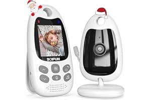 BOIFUN Baby Monitor with Camera and Night Vision, No WiFi, Two-way Audio, ECO Mode, Battery, 8 Lullabies, Feeding Reminder, Smart Temperature Sensor, 2'' Screen, Elder/Pet, Video Baby Camera