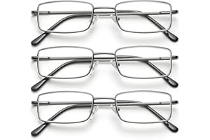 OKH 3 Pacco Occhiali Di Lettura Di Metallo A Rettangolo Quadrato, Blu, Bloccanti La Luce, Per Uomini Contro Sforzo Oculare/Mal Di Testa Cerniera Molla Lettura Chiara Lettore Di Occhiali