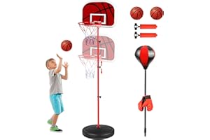 Aragallant 2-in-1 Basketballkorb & Boxsack für Kinder, Höhenverstellbare Basketballkorb mit 2 Bällen, Boxsack Spielzeug mit Boxhandschuhen, Kinderspielzeug Geschenke für Jungen ab 3 Jahren