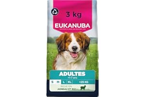 EUKANUBA Life Care Croquettes Chien Adulte Petite Moyenne Races 1à 7 ans, Riche en Agneau & Riz hautement digestible, L-carnitine, Oméga 3&6, FOS, MOS, Sans colorants, arômes artificiels ni OGM – 3 kg