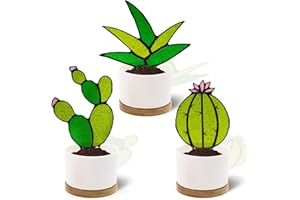 Tuitessine Succulent Plant Stained Glass Cactus Glass Decor (No Pot), Cacti Suncatcher Desk Windowsill Shelf Christmas Decor Plant Lover Gifts for Mom, Grandma, Teacher