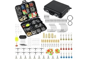 HOTUT Fishing Accessories Kit,204pcs Fishing Line Beads Gear Set,Sea Tackle Kit Including Hook, Brass Weight, Space Bean, Swivel, O-ring, Swivel Sequin with Tackle Box