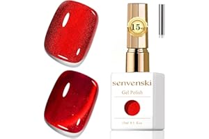 Senvenski Gelatina Vetro Cat Eye Smalto Semipermanente, 15ML Occhi di Gatto Magnetica per Gel Unghie Kit Olografico Glitterato Cristallo Smalti Unghie Salon Home DIY (Rosso Rubino, MY1-027)