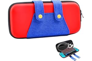 BLARO'S ORIGINAL | Funda Compatible con Nintendo Switch y OLED - Funda de Transporte para Consola y Accesorios - Estuche de Viaje con 10 Ranuras para Tarjetas de Juego - Rojo y Azul