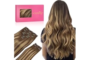 WENNALIFE Extension Capelli Veri Clip, 150g 9Pezzi 35cm Balayage Marrone Cioccolato a Biondo Miele Extension Capelli Clip Extension Clip Extension Capelli Veri Clip Remy Extension Clip Capelli Veri