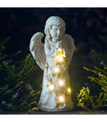Tuinbeelden Op Zonne-energie Led-feeën-engelfiguur Biddende Led Beschermengelfiguur Graflicht Buitendecoratie 205 Cm Grafdecoratie Weerbestendig Decoratie Voor Binnenplaats Terras