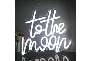 SIGNONME To The Moon Neon Mural LED Blanc Enseignes au Néon Lune Néons Panneau Lumineux Veilleuse Néon Enseignes au Néon Alimentée Par USB de Pour Café Cuisine Chambre Chambre D'enfants Mariage