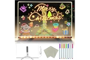 71NMLY Tablero Acrílico Luminoso con Mensaje LED,Tablero de Notas LED Acrílico con 7 Colores Bolígrafo y Soporte Ajustable,Tablero de Escritura LED Luminoso Transparente(30x20cm) Marco de dibujo ligero