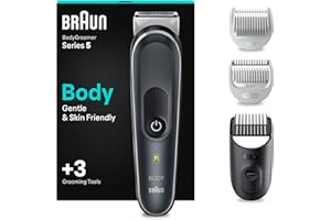 ‎BRAUN Braun Bodygroomer Series 5, Elektrischer Körperrasierer Herren mit 3 Zubehörteile, Kabelloser Trimmer für Intimbereich und Körper, 100 Min Akku, Wasserdichter Körperhaartrimmer, BG5340, Grau