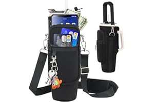 LEFOR·Z Water Bottle Carrier Bag with Phone Pocket Compatible for Stanley,Meoky 40 oz Tumbler with Handle,Neoprene Water Bottle Holder Pouch with Adjustable Strap Compatible for Stanley Cup Accessories