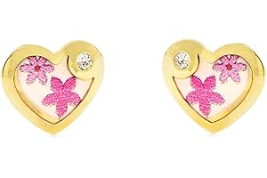 MONDE PETIT Orecchini per bambini cuore colori - oro giallo 9k (375) - Scatola Regalo - Certificato di garanzia