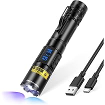 DARKBEAM Lampe Torche UV 365nm et Lumière Noire 395nm, Mini Lampe de poche puissante USB rechargeable Lampe de Wood LED ultraviolette, Détecteur pour d 'urine, ambré, résine, 2 Paquets