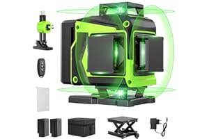 BIPOCKE 16 Line Laser Level 360 Self Leveling, 4x360°4D Green Waterproof Cross Nivel Line Laser Leveler Tool with 2 Batteries, Remote Control, for Tiling Floor Construction, Picture Hanging Outdoor