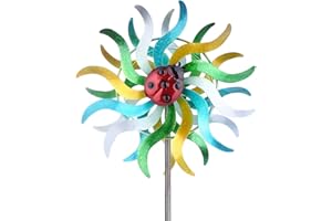 Tooarts Iron Windmill Outdoor Ornament 3D Sunflower Chafer Wind Spinner with Sturdy Iron Material Reflective Painting and Rustless Function Art Craft Outdoor Yard Lawn Garden Decorations