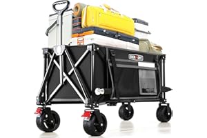 ‎OVERMONT Overmont Faltbar Alle Gelände Bollerwagen - 6 CM Breite Räder - 150I großes Fassungsvermögen mit Seitentaschen Getränkehalter Verstellbarem Griff - bis 150 kg Tragkraft - für Camping Sport Einkaufen