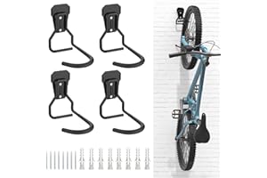 Housolution Lot de 4 Crochets Vélo, Supports de Cintre de Vélo en Fer, Support Mural de Rangement pour Vélos Robuste en Forme de L, Support Vertical de Vélo Pratique pour Maison Garage, Noir