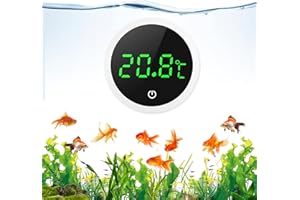 Termómetro de Acuario, ORIA Termómetro para Pecera Pantalla LED, Termómetro Digital de Alta Precisión de 0.1℃ con Botones Táctiles, Batería Reemplazable para Tanque de Acuario de Vidrio Tropical