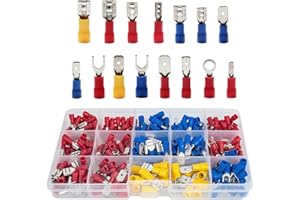 DEUKNICE Alfresco Connettori Elettrici a crimpare 280 Pezzi, per cavi ad anello, 2,8 mm/4,8 mm/6,3 mm Terminale Isolato, AWG 22-10, Polivinilcloruro