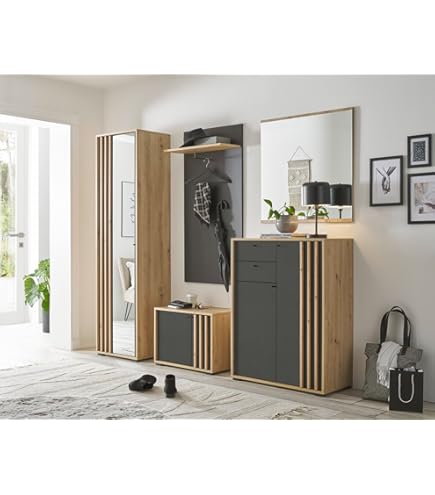 Moebel-dich-auf Flur Garderobe Mailand 5-tlg. - Artisan Eiche/Weiß, 290x200x38cm Mit Schrank & Bank