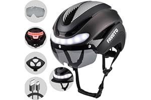 Favoto Casque de Vélo avec Lumière - Casques de Cyclisme pour Homme Femme Adulte avec Lumières Arrières Circonférence Réglable Visière Amovible