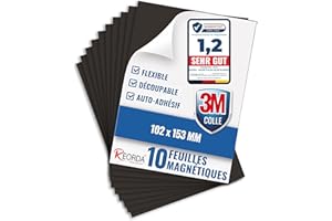 Film Magnétique Autocollant Reorda - Lot de 10 Feuilles Adhésives avec 3M Puissantes - Plaques Découpables pour Réfrigérateur, Tableau, Affiches et Bricolage DIY