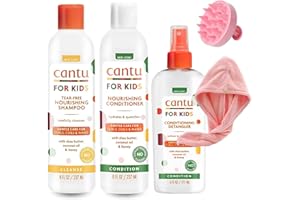 LIENORO Complete Kids Curly Hair Care Bundle – Cantu Kids Shampoo & Conditioner, Detangling Spray, Leave-In Conditioner Spray, Microfiber Towel & Scalp Brush – Baby & Kids Curly Hair Products