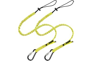 BearTOOLS Tool Lanyard with Buckle Strap - Clip Bungee Cord - Heavy Duty Screw Locking Carabiner - Fall Protection and Safety - Adjustable Loop End - Tough Tether - Construction - 2PK (Yellow 0922YS)